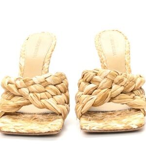 Bottega Veneta Raffia Twisted Intrecciato Stretch Mule Sandals